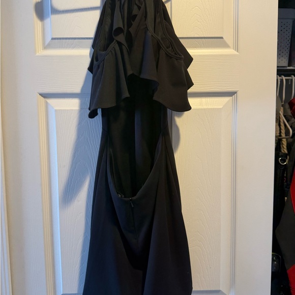 La Femme Black Ruffle Cold Shoulder Mini Dress - Picture 4 of 5